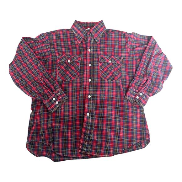 Vintage Levi’s USA Red Plaid Flannel Shirt XL Made in USA 70s 80s Grunge - Picture 2 of 6